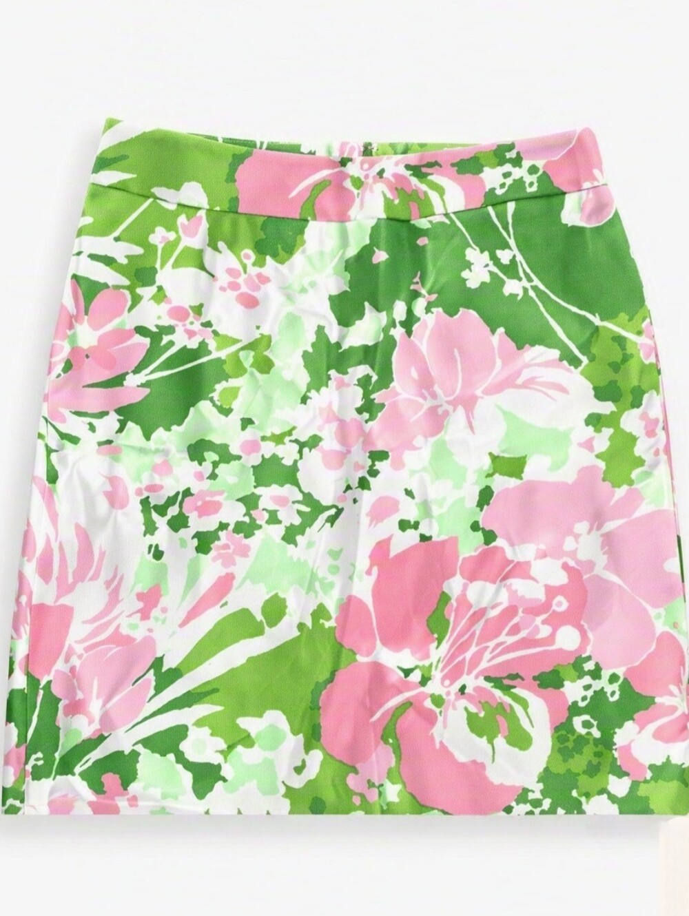 Talbots Cotton Floral Green Pink Lined Knee-Length Summer Skirt 6P